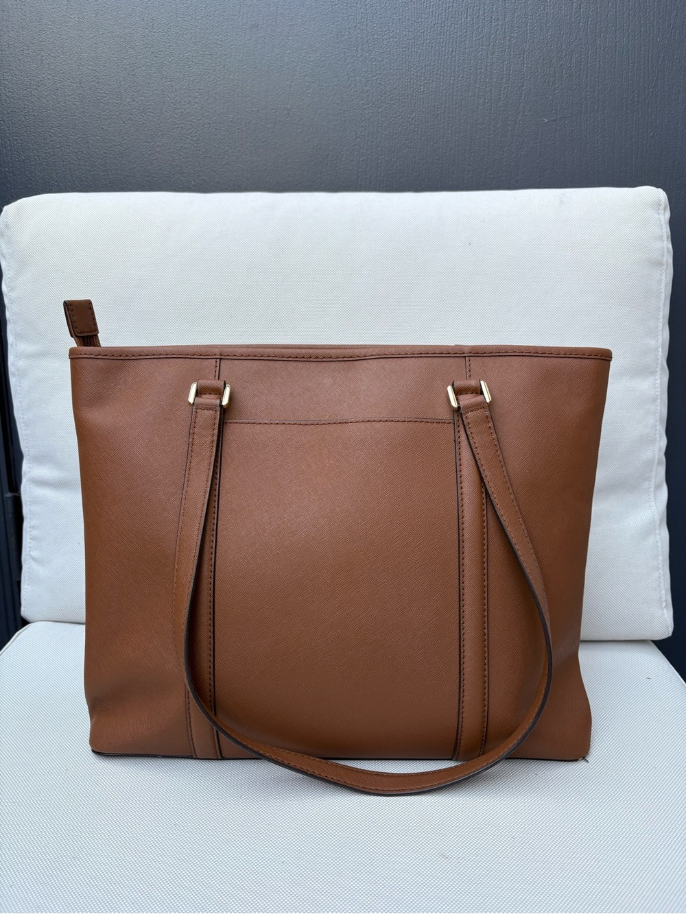 Michael Kors Chestnut Saffiano Tote with Gold Logo Charm - Picture 3 of 13